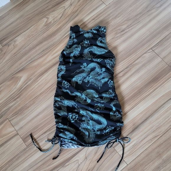 Motel Rocks Ardilla Bodycon Ruched Sides Raceback Mini Dress- Dragon Floral Mint - Picture 10 of 12